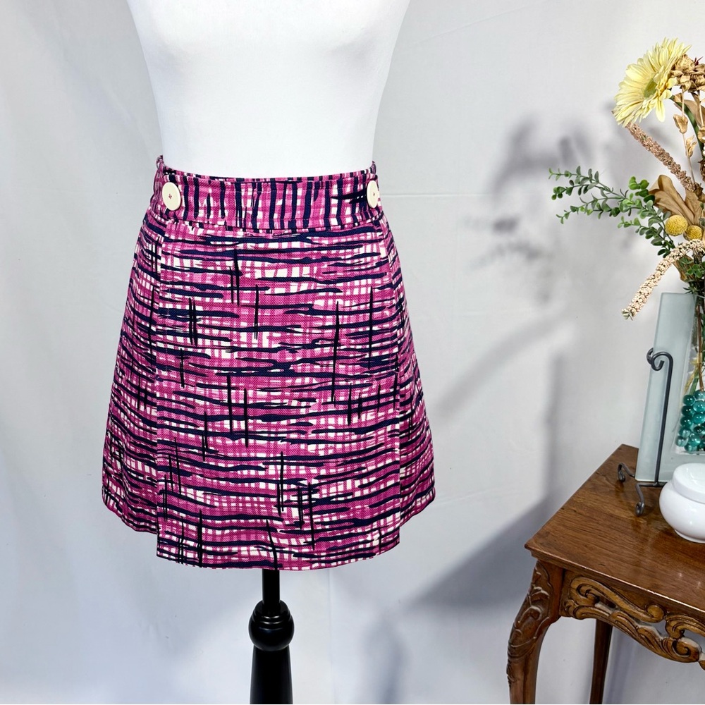 Lilly Pulitzer Graphic Print Inverted Pleat Mini Skirt Oversized Button Sz 2🧡